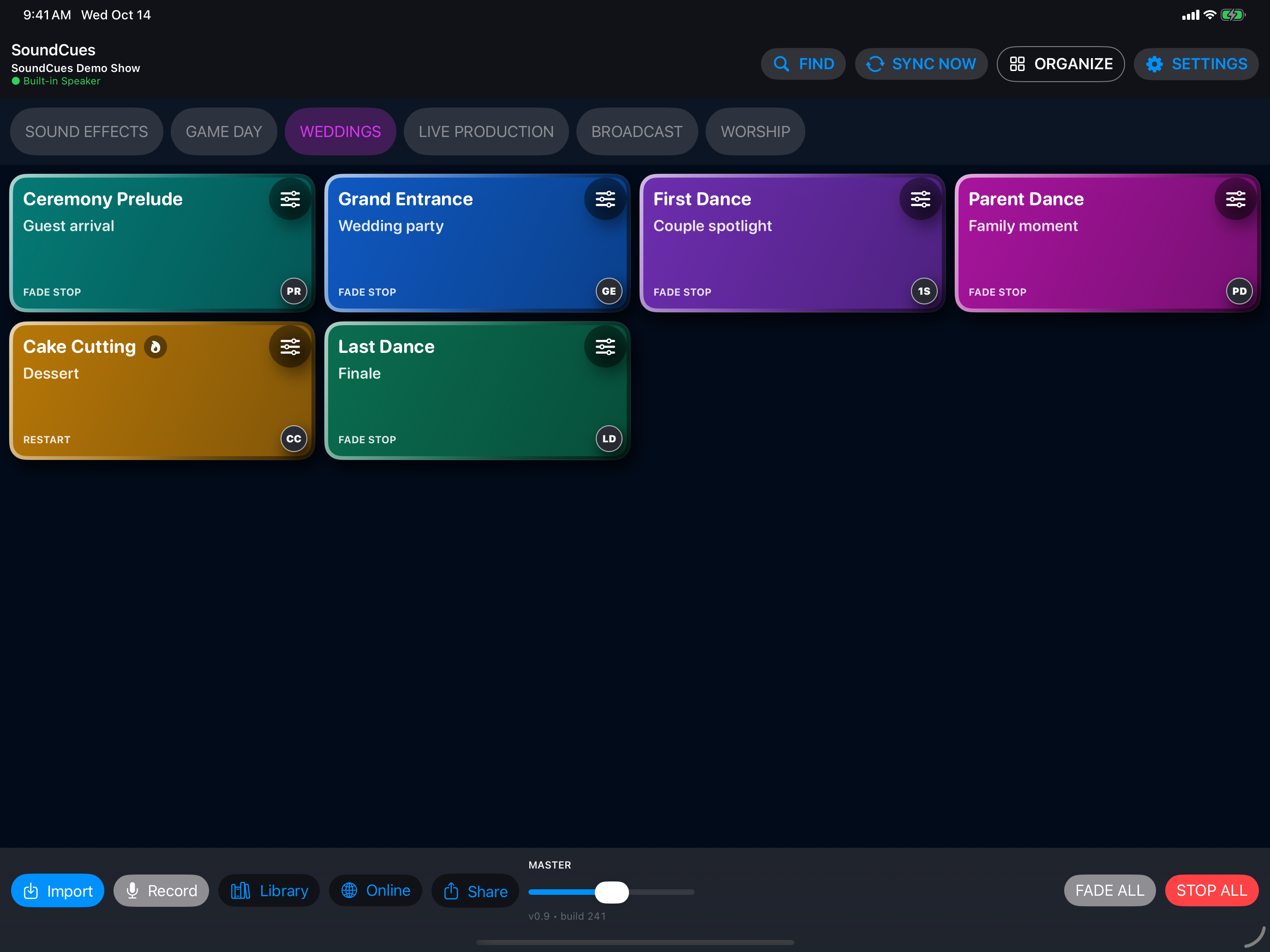 SoundCues iPad wedding board with entrance and dance cues